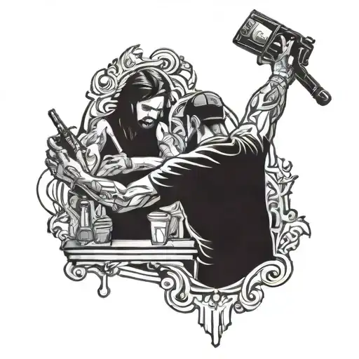 A graffiti-style tattoo of a drug deal gone wrong, incorporating elements of danger and rebellion tattoo design idea