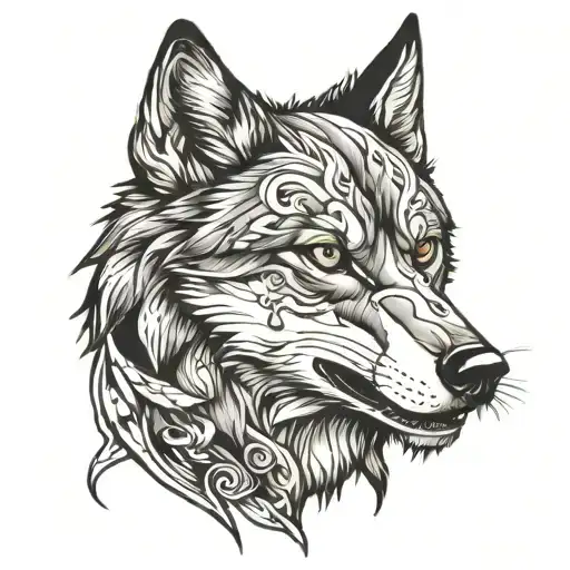 alpha wolf with scars tattoo design idea
