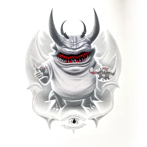 gengar with devil face and red eyes tattoo design idea