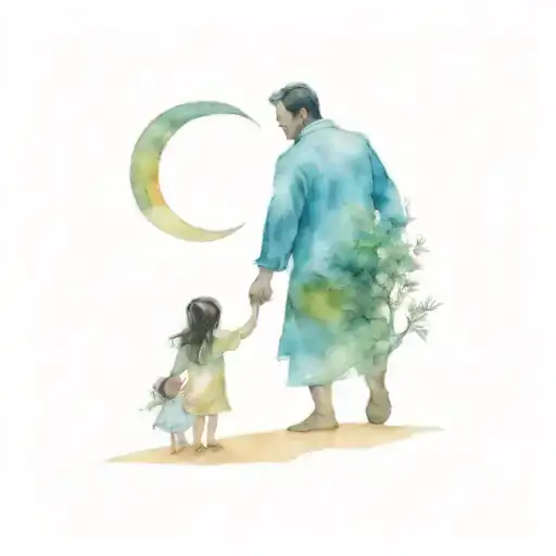 turkish father, chinese mother ,with mixed 7 years old daughter and 3 years old son combine with moon and a big tree tattoo design idea