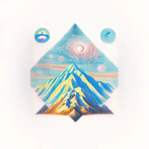 mountain with starsign leo, cancer and Sagittarius in the sky tattoo design idea