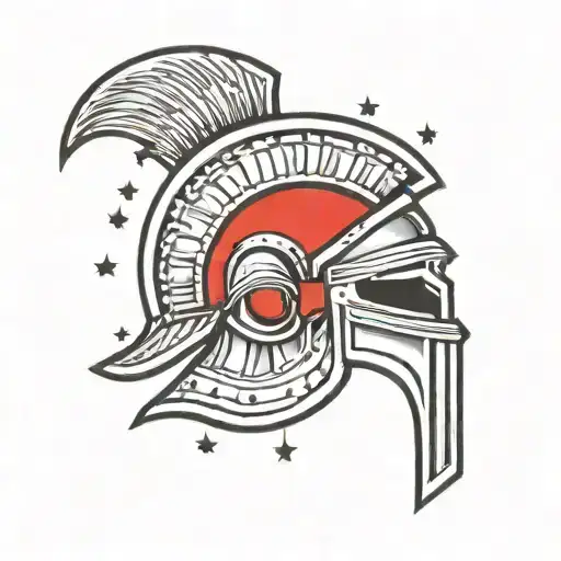 A traditional style Spartan helmet with a crescent moon design tattoo design idea