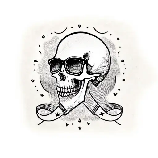 skull, long squared off beard, hipster haircut with hard part, sunglasses tattoo design idea