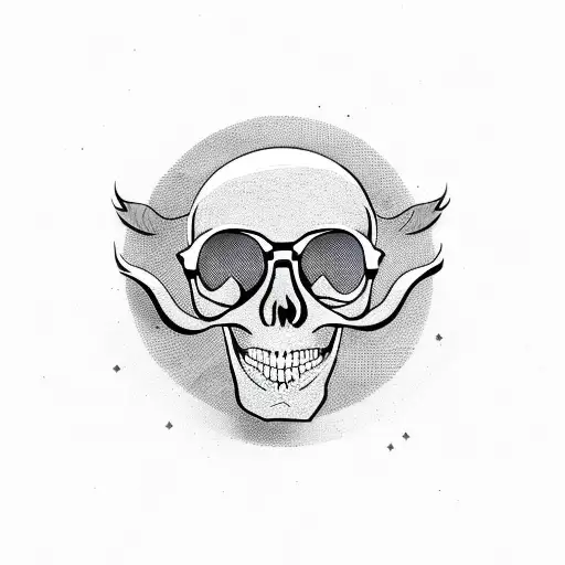 skull with beard, sunglasses, hipster haircut tattoo design idea