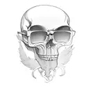 skull with beard with square bottom, sunglasses, hipster haircut tattoo design idea
