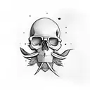 skull with beard with square bottom, sunglasses, hipster haircut tattoo design idea