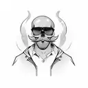 skull, long squared off beard, hipster haircut with hard part, sunglasses tattoo design idea