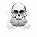 skull, long squared off beard, hipster haircut with hard part, sunglasses tattoo design idea