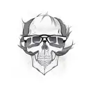skull, long squared off beard, hipster haircut with hard part, sunglasses tattoo design idea
