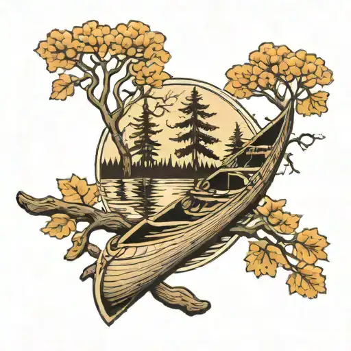 canoe and trees tattoo design idea
