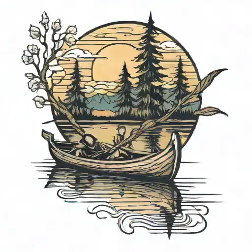 canoe sunset lake tattoo design idea