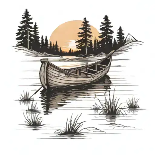 canoe sunset lake tattoo design idea