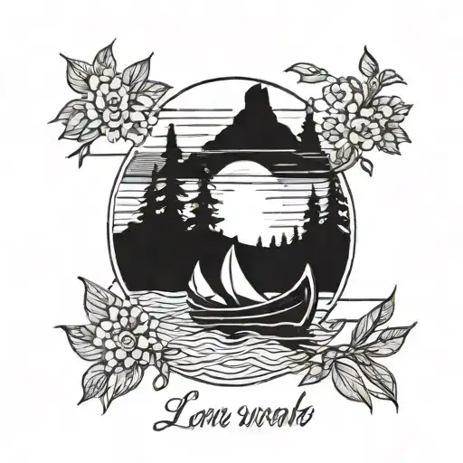 canoe sunset lake tattoo design idea