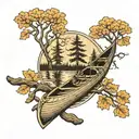 canoe and trees tattoo design idea