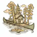 canoe and trees tattoo design idea