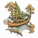 canoe and trees tattoo design idea