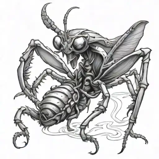evil  mantis with horns  tattoo design idea