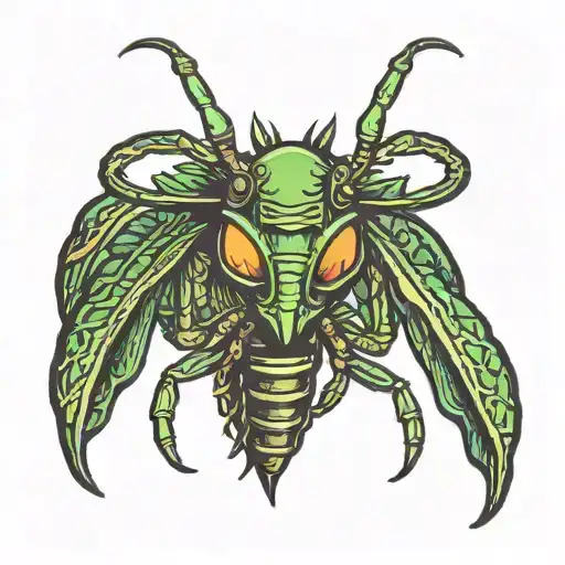 evil  mantis with horns  tattoo design idea
