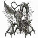 evil mantis with horns  tattoo design idea