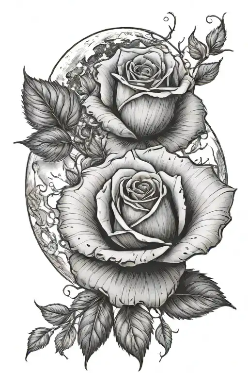 the moon and a rose tattoo design idea