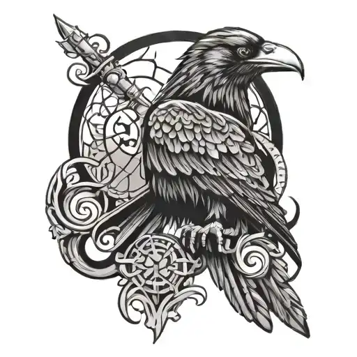 Create a tattoo of crow in a viking mythology setting  tattoo design idea