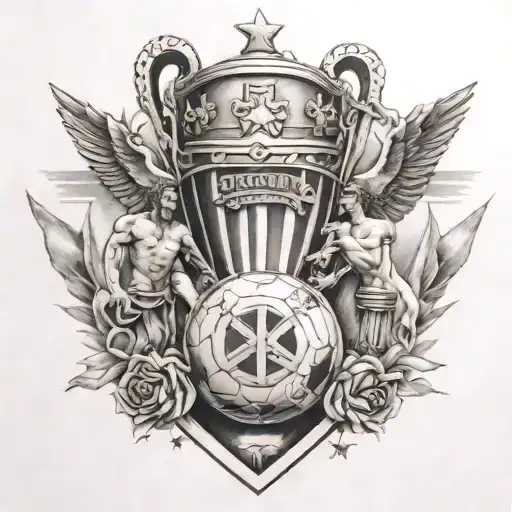 A detailed tattoo of the Arsenal F.C. winning the champions league tattoo design idea