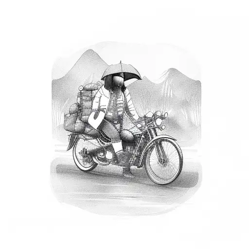 biker in rain forest tattoo design idea