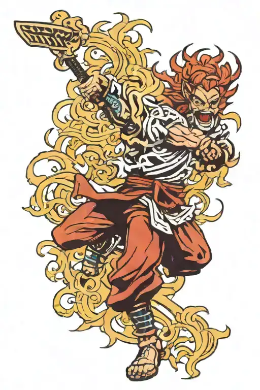 rengoku demon slayer fighting tattoo design idea