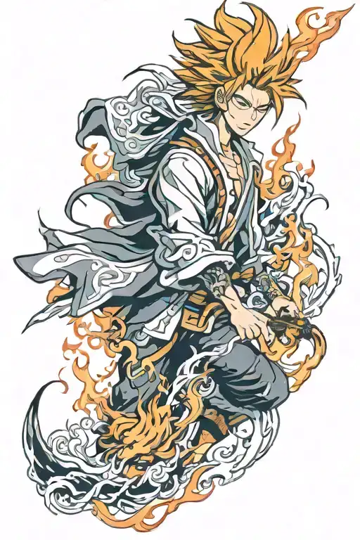 rengoku flames style tattoo design idea