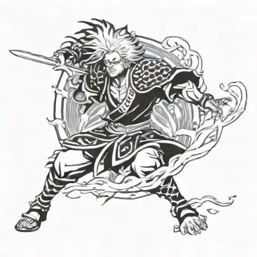 rengoku demon slayer fighting tattoo design idea