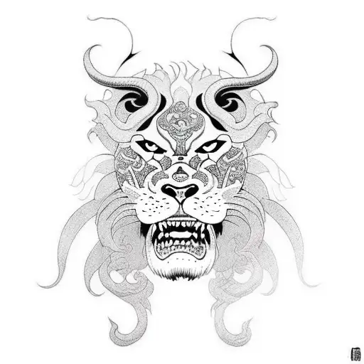demon whit lion tattoo design idea