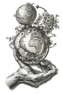 two hands cupped together with a globe in them that says "the world is yours" tattoo design idea