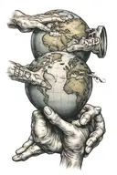 two hands cupped together with a globe in them that says "the world is yours" tattoo design idea