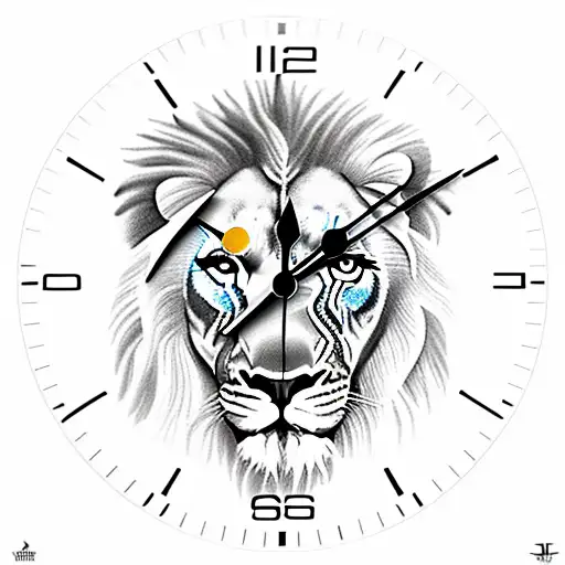 Clock with lion tattoo design idea