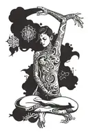 A stylized yoga pose incorporating elements of biotechnology tattoo design idea