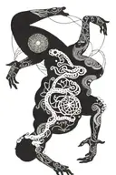 A stylized yoga pose incorporating elements of biotechnology tattoo design idea