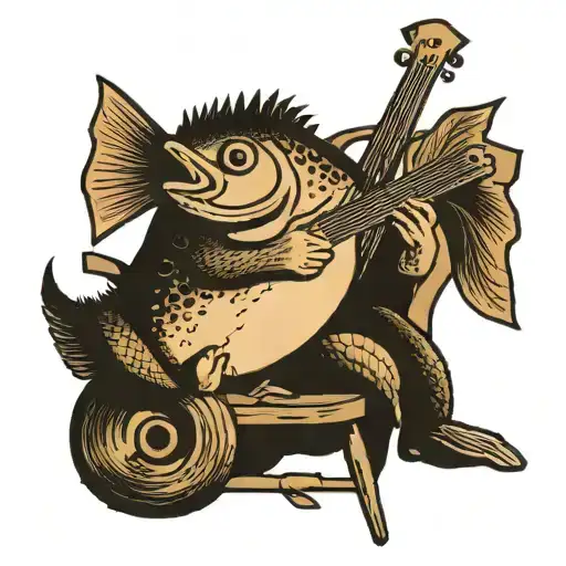 fish sitting on a stool playing banjo tattoo design idea