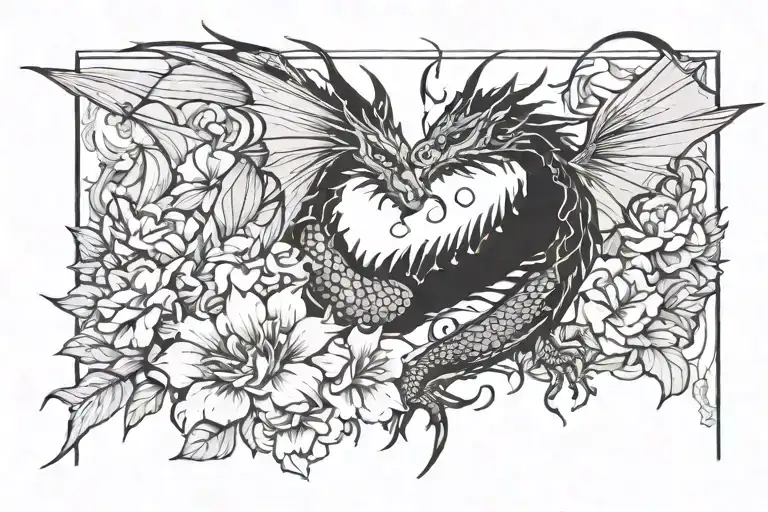 dragon and flowers blooming drom wings tattoo design idea