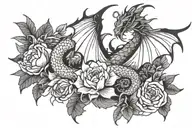 dragon and flowers blooming from wings made tattoo design idea