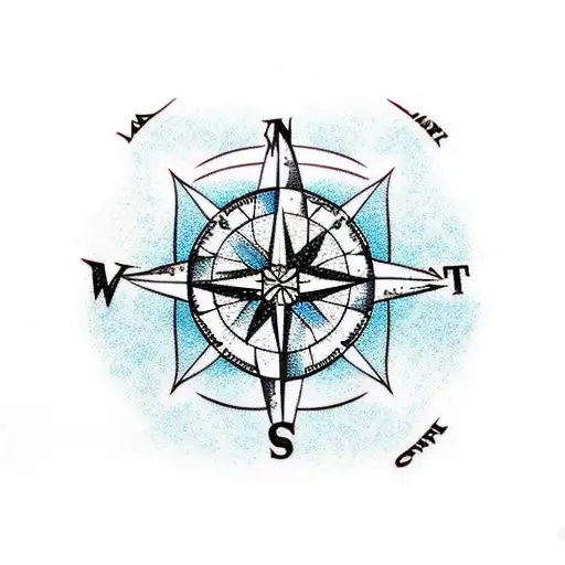 compass rose, surfboard, surf wave and earth globe tattoo design idea