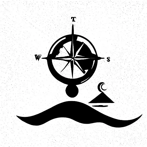 compass with surfboard, wave and earth globe tattoo design idea