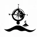 compass with surfboard, wave and earth globe tattoo design idea