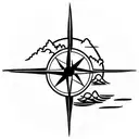 compass with surfboard, wave and earth globe tattoo design idea