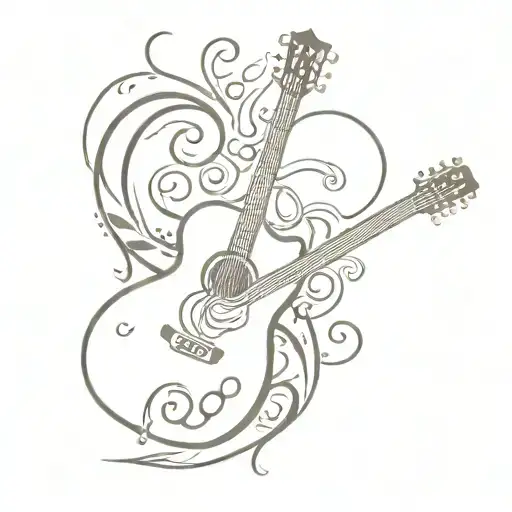 guitar motorcycle heart wings flame music note intertwined tattoo design idea