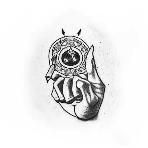 A blackwork tattoo of a hand holding a pencil, with anime-inspired doodles flowing out of it tattoo design idea