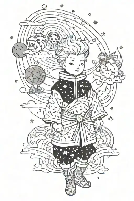 le petite prince character standing in universe tattoo design idea