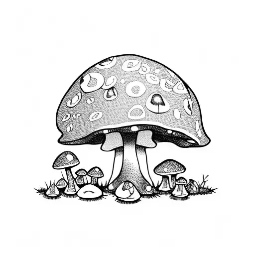 fairy on a mushroom in a mythical forest tattoo design idea