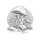 fairy on a mushroom in a mythical forest tattoo design idea