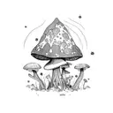 fairy on a mushroom in a mythical forest tattoo design idea