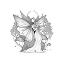 fairy on a mushroom in a mythical forest tattoo design idea